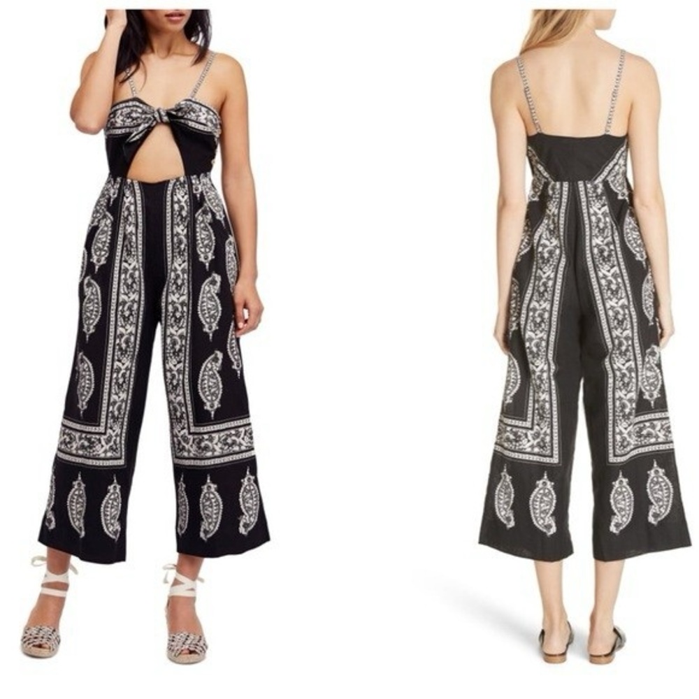 FREE PEOPLE Black and White Paisley Jumpsuit